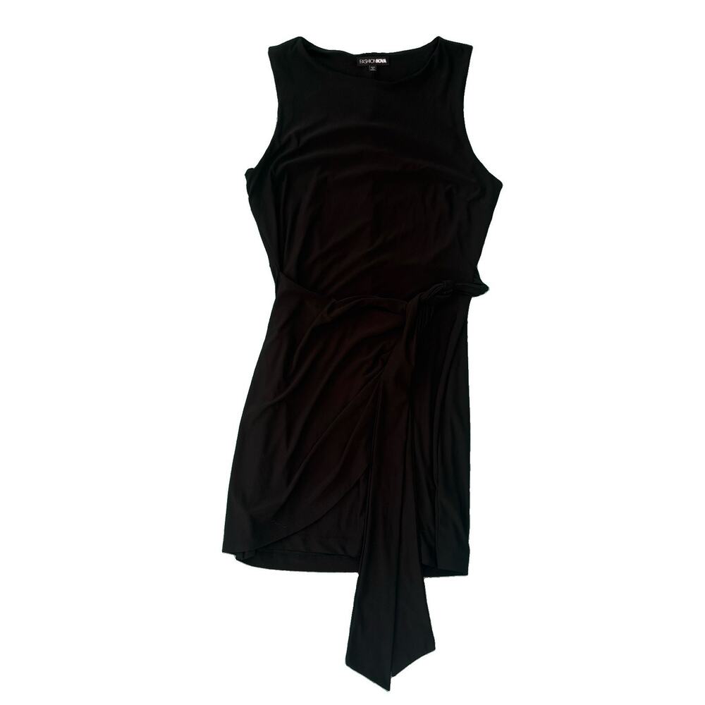Fashion Nova Size Medium Black Tank Mini Wrap Dress Sexy LBD